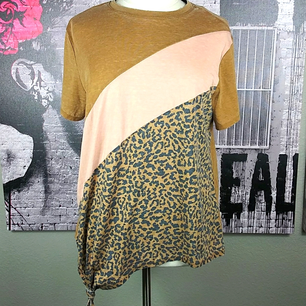 Loralette/Avenue Animal Print Mixed Media Top